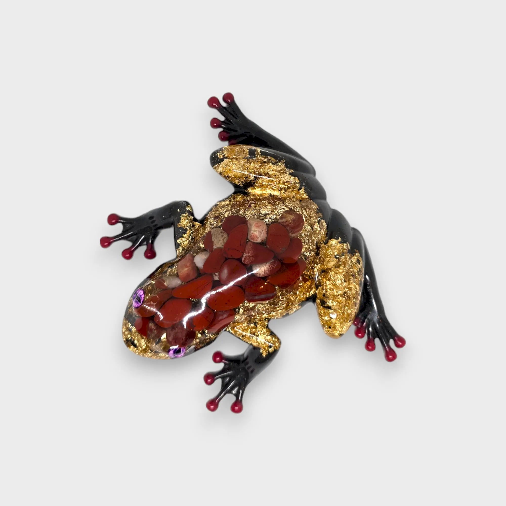 Grenouille Royale Jaspe Rouge et Feuilles d'Or