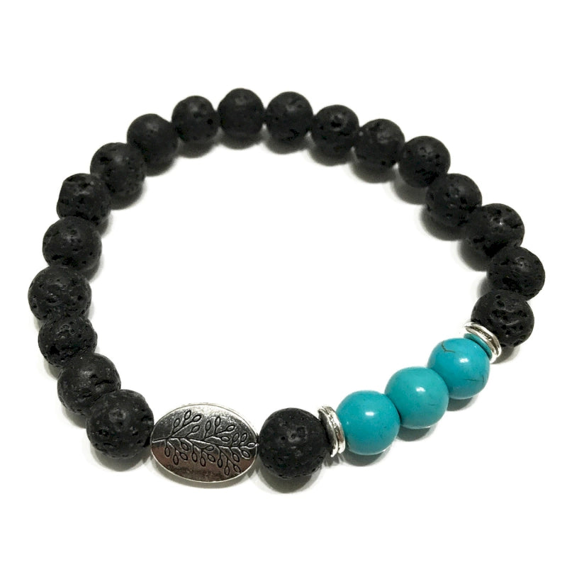 Bracelet Pierre de Lave Feuille Turquoise